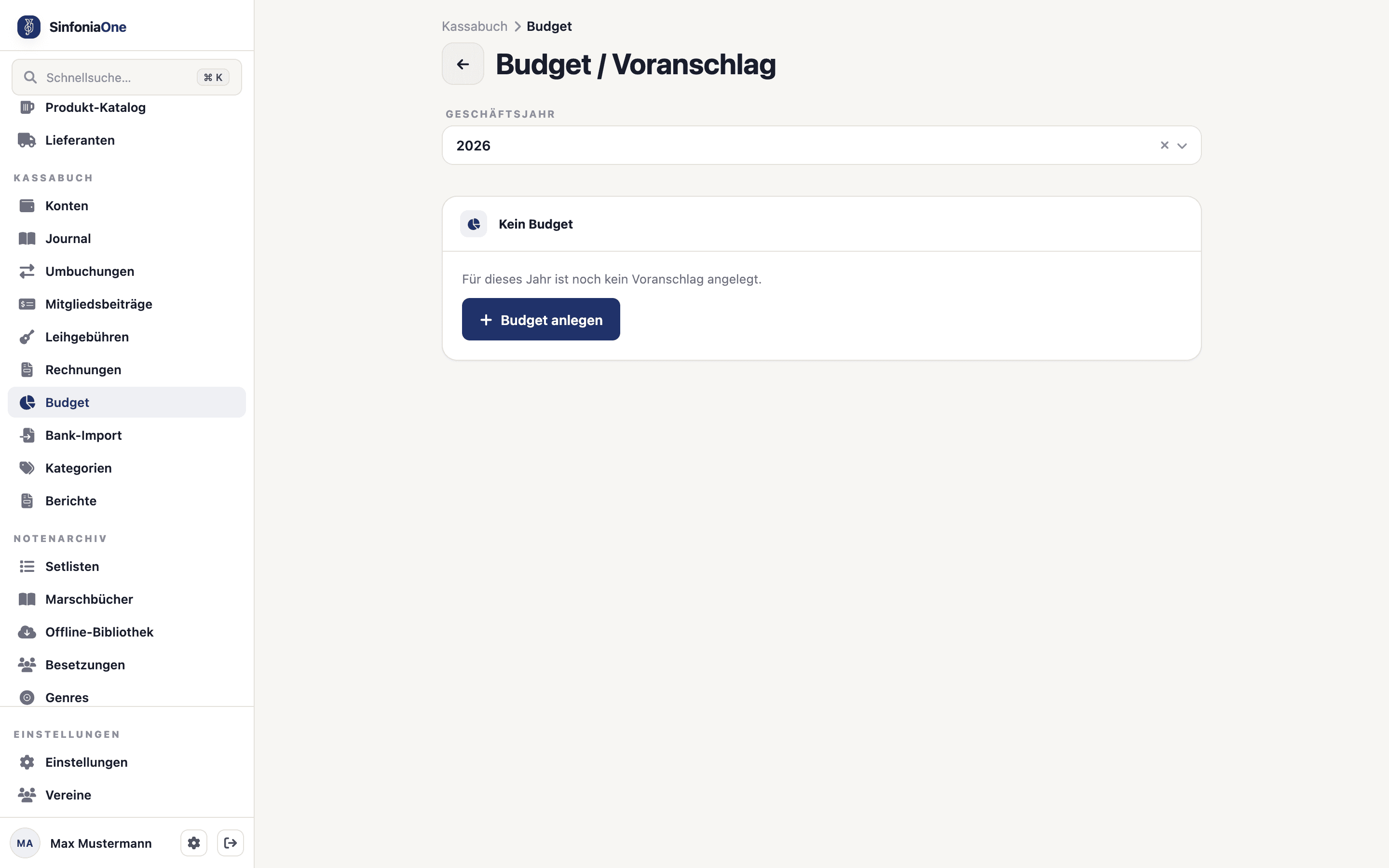 Budget (FinanceBudgetScreen) mit Positionen je Kategorie und Soll-Ist-Vergleich