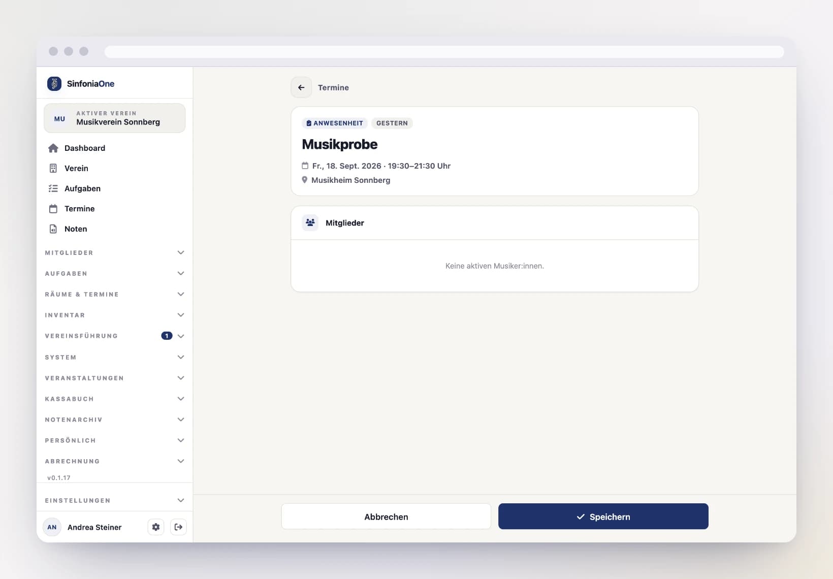 Attendance overview (AppointmentAttendanceScreen) with section breakdown and progress on a computer