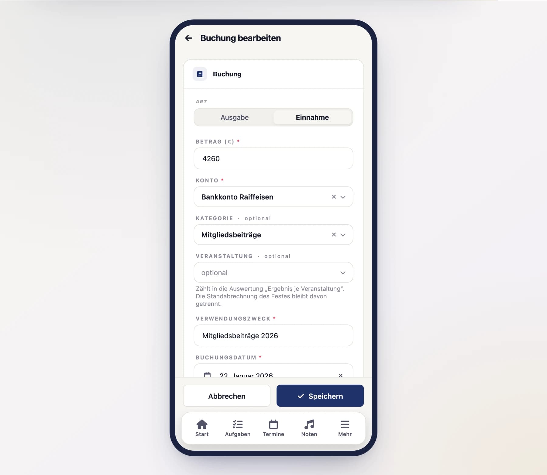 Ergebnis je Veranstaltung am Handy
