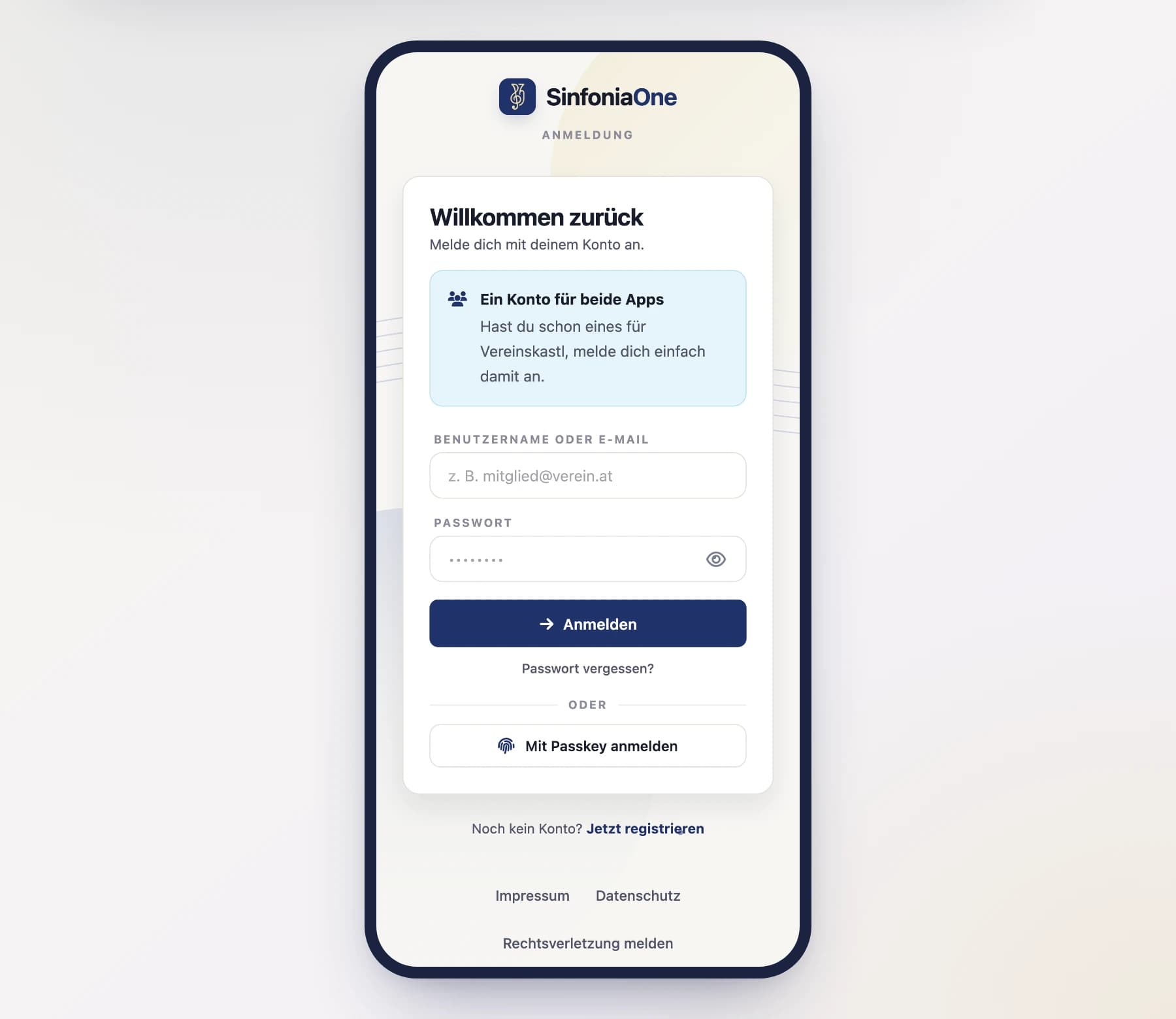 Anmelde-Bildschirm (LoginScreen) mit E-Mail- und Passwortfeld am Handy