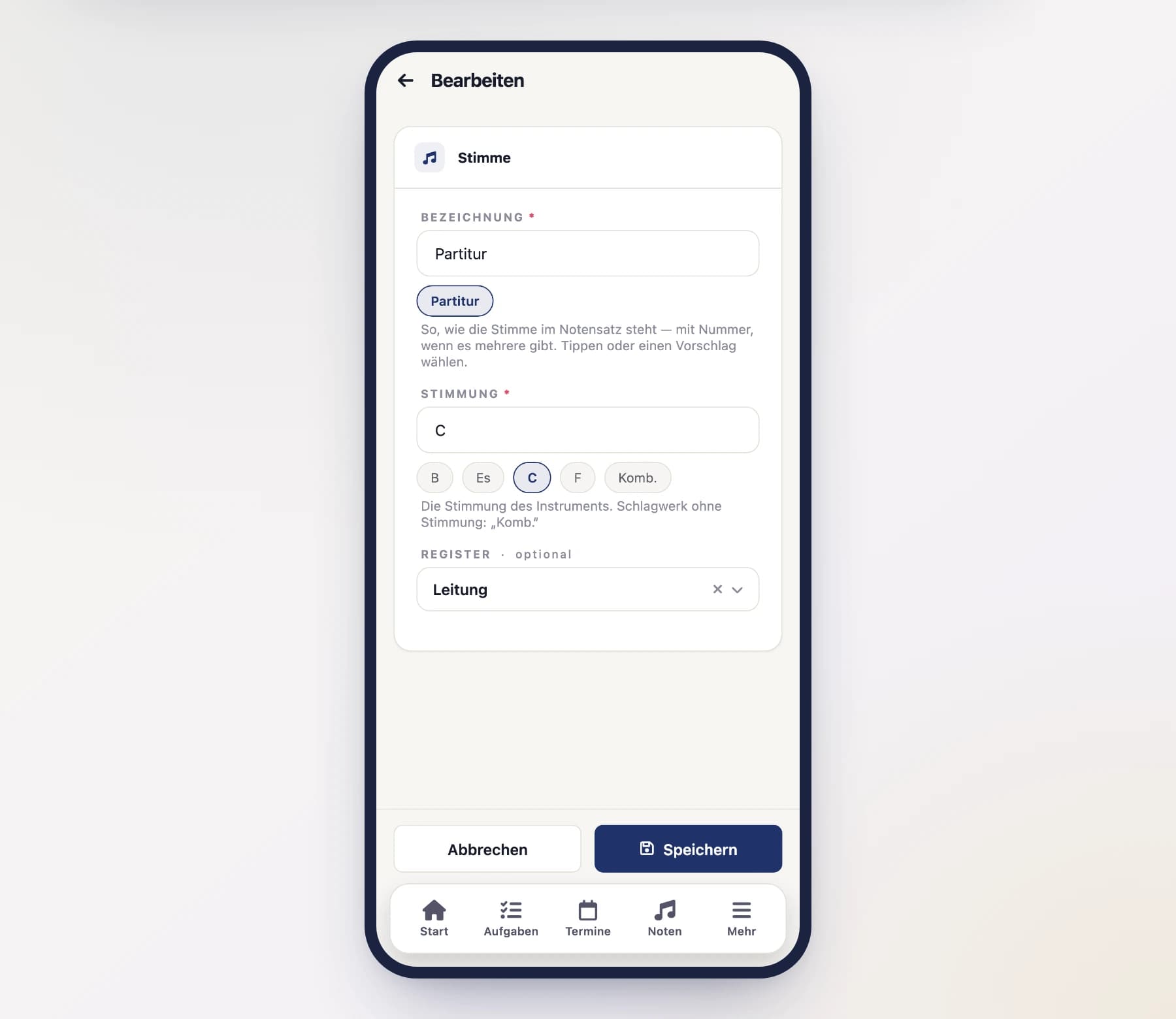 Stimmen & Register am Handy