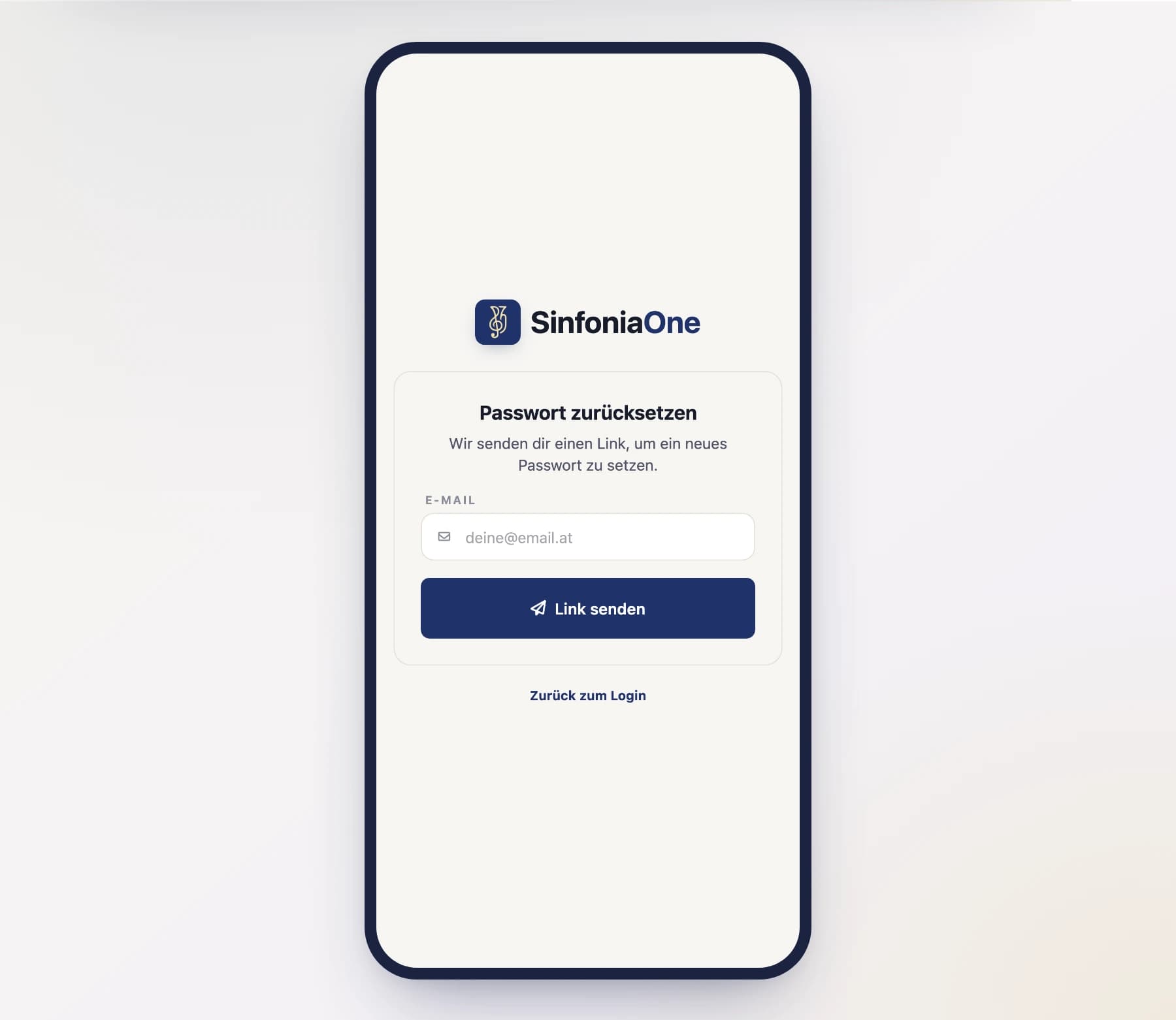 Bildschirm „Passwort zurücksetzen“ (PasswordResetScreen), Schritt E-Mail eingeben am Handy