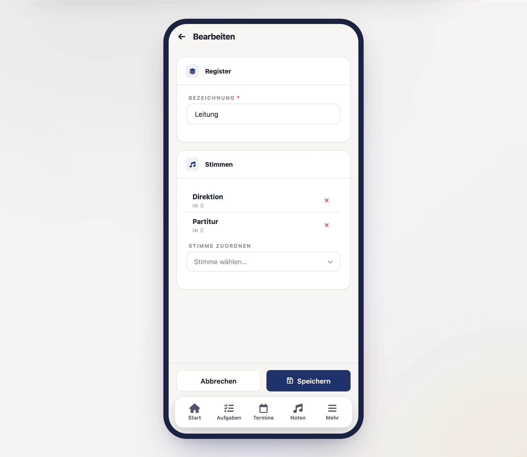 Register-Formular (RegisterFormScreen) mit Namensfeld am Handy