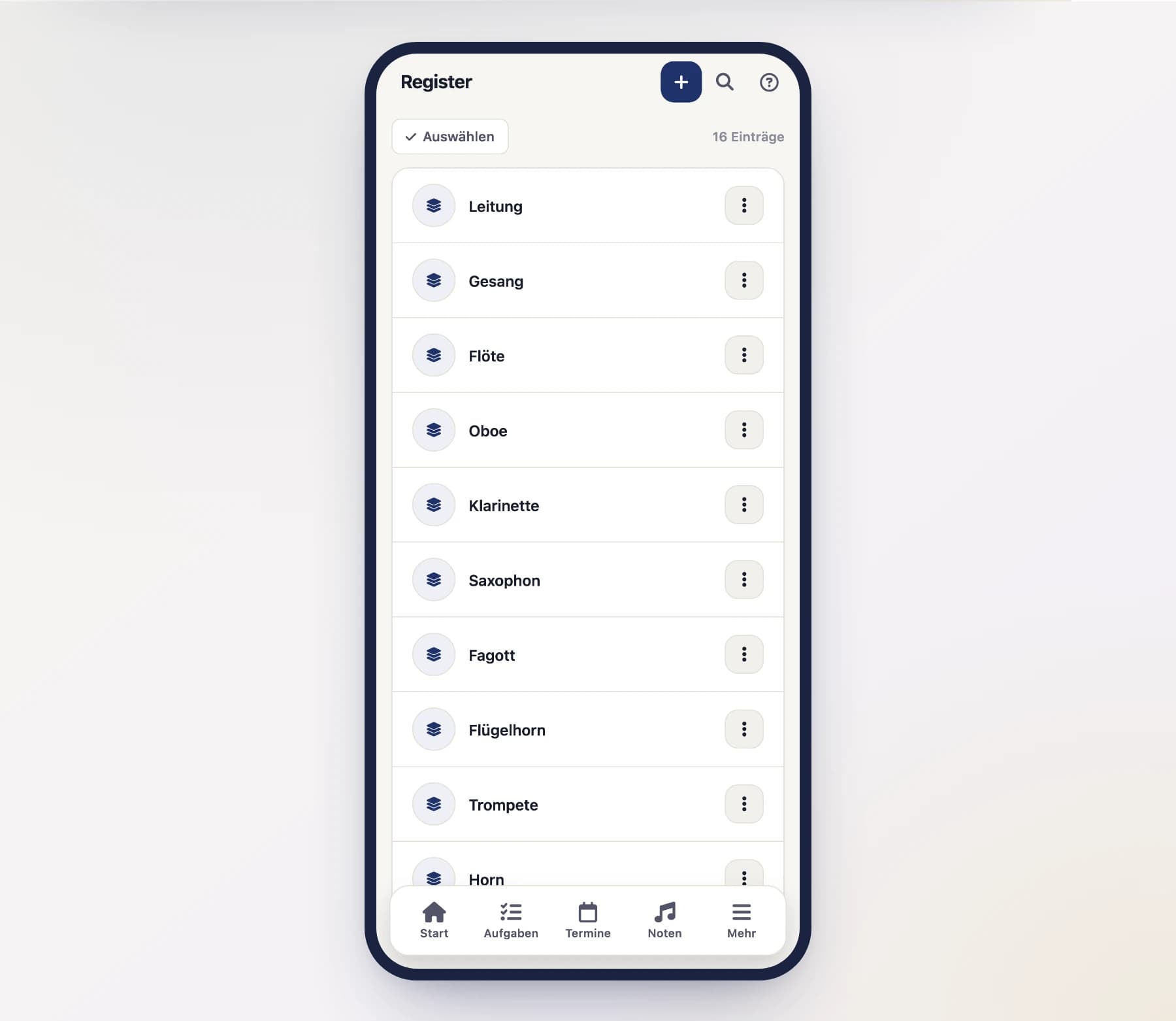 Stimmen & Register am Handy
