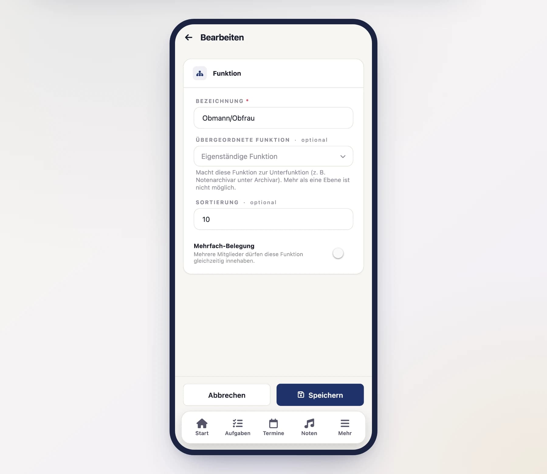 Positions (club offices) on a phone