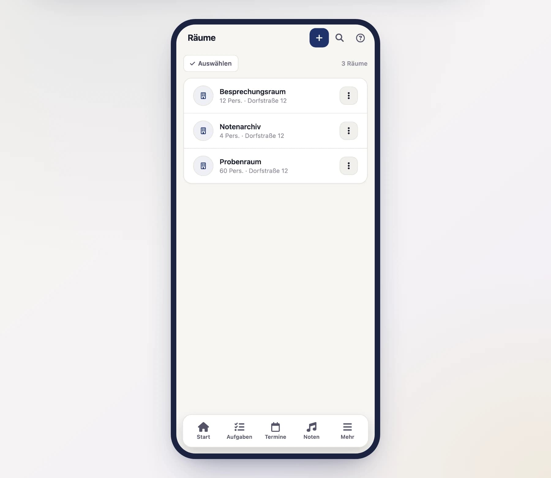 Room list (RoomListScreen) with the rooms you've created on a phone