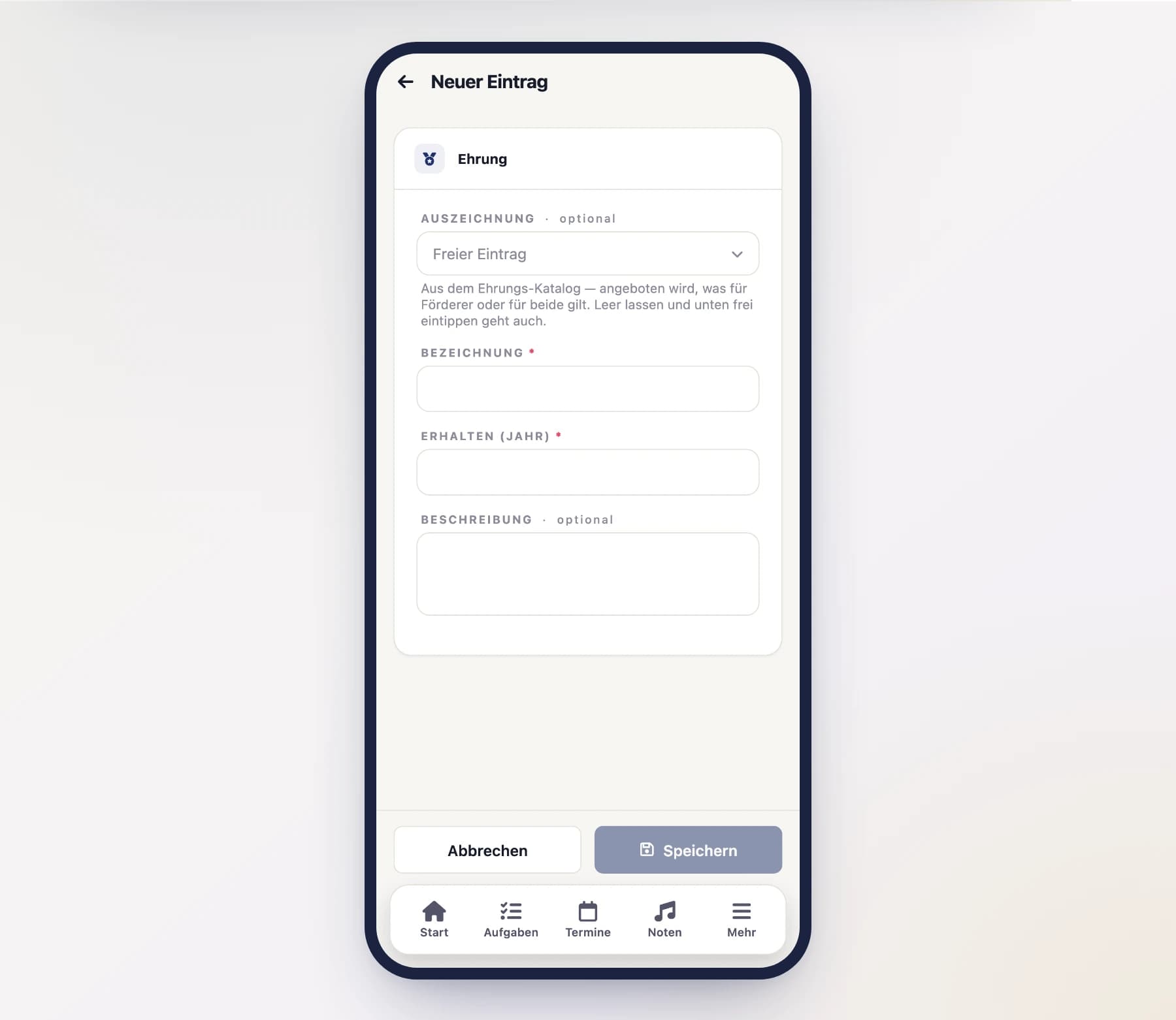 Form “Honor” for a supporter (SupporterHonorFormScreen) on a phone