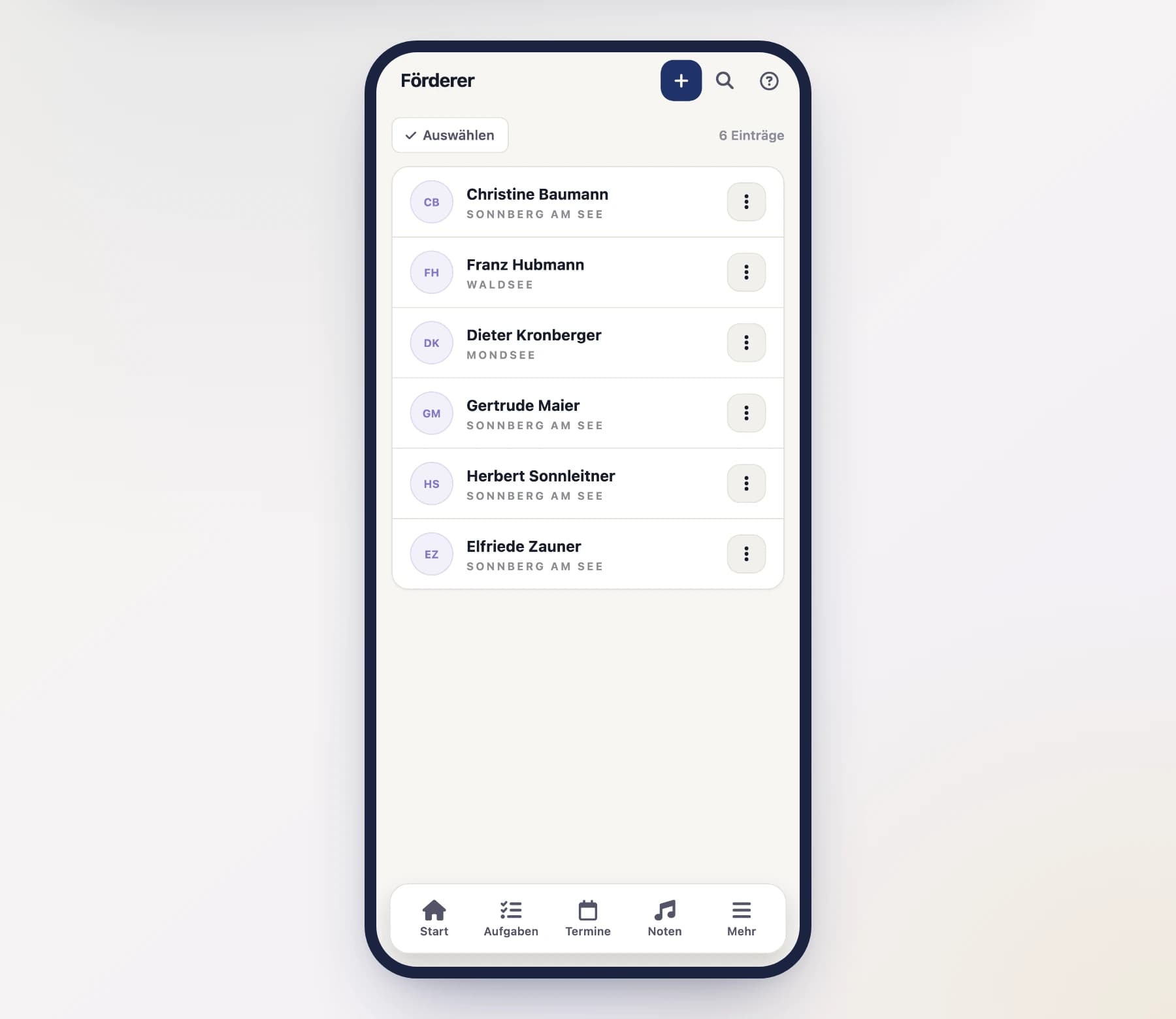 Supporters list (SupportersScreen) with supporting members on a phone