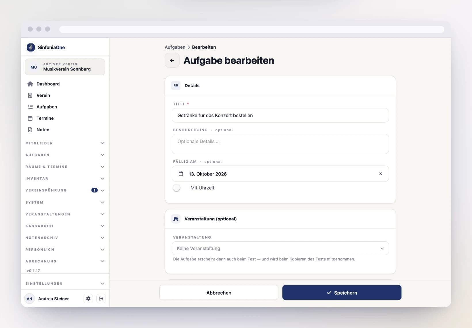 Aufgabenformular (TaskFormScreen) mit Titel, Beschreibung und Fälligkeitsdatum am Computer