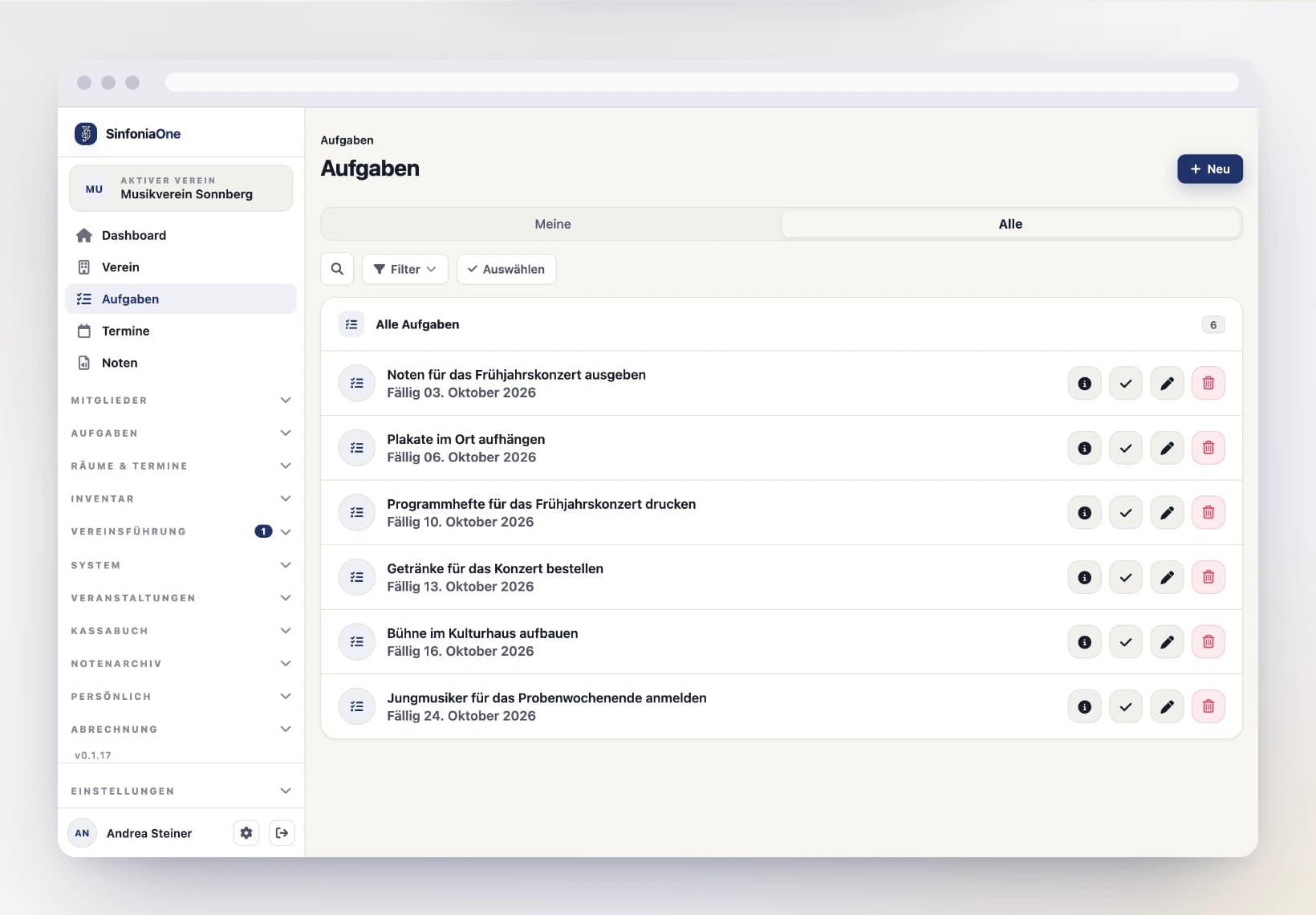 Aufgabenliste (TaskListScreen) mit offenen und erledigten Aufgaben am Computer