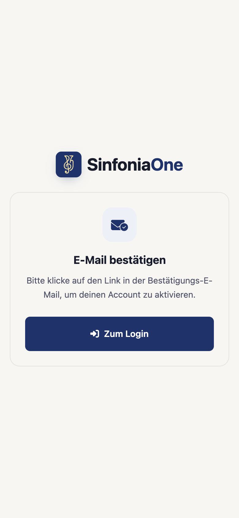 Screen “Confirm email” (EmailConfirmScreen) with a confirmation notice